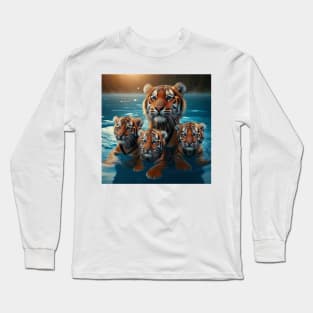 Adorable Baby Tigers Taking a Swim Long Sleeve T-Shirt